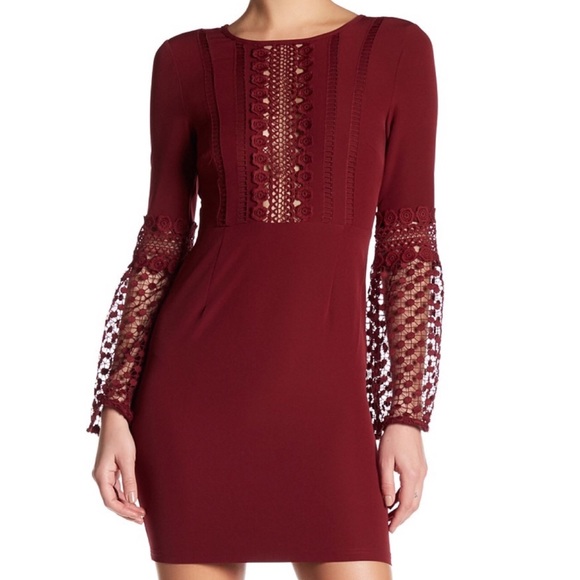 Romeo & Juliet Couture Dresses & Skirts - NWOT ROMEO+JULIET Couture Long Bell Lace Trim Sleeve Woven Dress Burgundy Medium